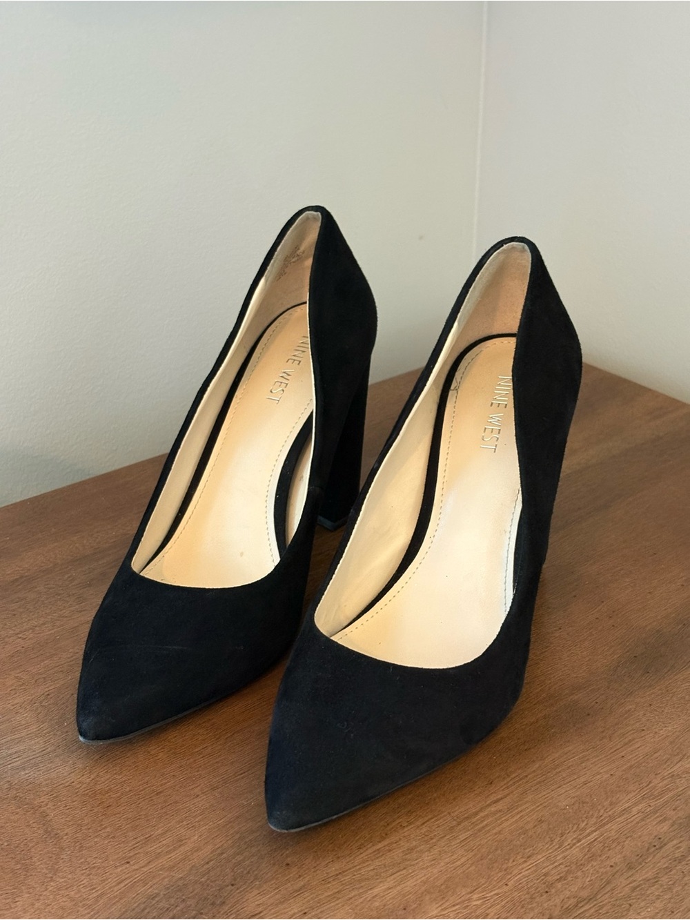 Nine West Black Suede Leather Block Heel Pumps 9M